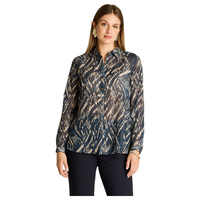 Blusa Camisera Azul Estampada con Lurex