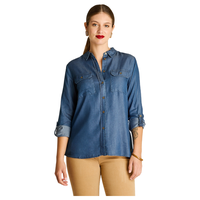 Blusa Lyocell Look Denim Manga Larga Roll Up