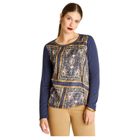 Polera Azul Mix Fabric Escote Redondo con Lurex