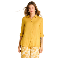 Blusa Mostaza Manga Larga No Elasticado Sin Forro Calce Holgado