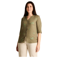 Blusa Verde Manga 3/4 No Elasticado Sin Forro Calce Normal