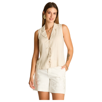 Blusa sin Mangas Arena con Lazos Delanteros y Cuello Camisero