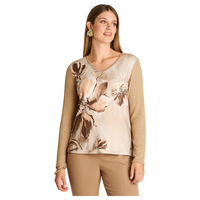 Polera Camel Manga Larga Elasticidad Media Sin Forro Calce Normal Tela Camant