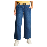 Jeans Wide Leg Azul con Cinturón Calce Holgado