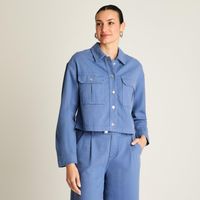 Casaca Crop Mezclilla Azul Manga Larga