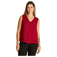 Blusa Sin Mangas Roja con Doble Capa y Escote V