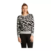 Sweater Gris con Estampado Animal Print Jacquard en Tejido