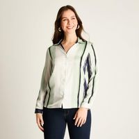 Blusa Menta Rayada con Estilo Camisero