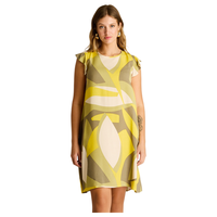 Vestido Corto Verde No Elasticado Sin Forro Calce Holgado