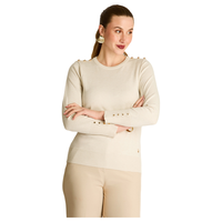 Sweater Arena Cuello Redondo con Botones en Hombros