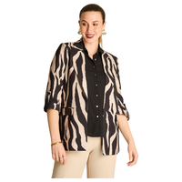 Blazer Negro Manga 3/4 con Bolsillos y Solapa