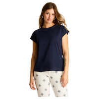 Polera Azul con Botones Decorativos en Hombro