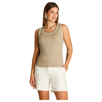 Polera Taupe con Escote Redondo y Ribete a Contraste