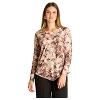 Polera Camel Manga Larga Estampada con Cuello Redondo y Collar