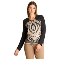 Polera Lanilla Negra Estampada Escote V