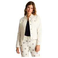 Casaca Mezclilla Blanco Manga Larga Elastizado Sin Forro Calce Holgado