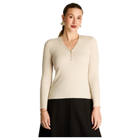 Sweater Arena Manga Larga con Escote en V y Botones