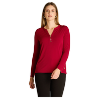 Polera Roja Manga Larga con Escote Mao y Botones Decorativos