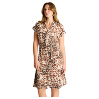 Vestido Midi Lino Estampado Animal Print Café