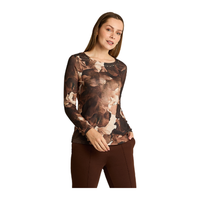 Polera Café Estampada Escote Redondo Hot Touch