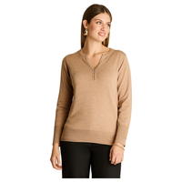 Sweater Camel Escote Mao con Botones en Manga