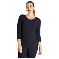 Polera Rib Azul Manga 3/4 con Aplicación en Hombros