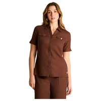 Blusa Café Lino con Bolsillos Frontales