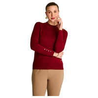 Sweater Rojo Cuello Mock con Botones en Hombro y Mangas