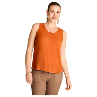 Blusa Naranjo Sin Mangas con Detalle de Macramé en Escote