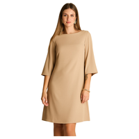 Vestido Midi Camel Midi Elasticidad Nula Con Forro Calce Normal Tela Plano