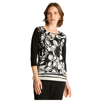 Polera Negro Floral Manga 3/4