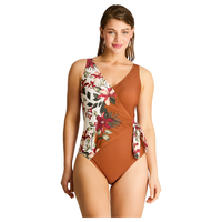 Traje de Baño Entero Terracota con Estampado Floral y Nudo Lateral