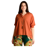Blusa Terracota Manga 3/4 No Elasticado Calce Holgado
