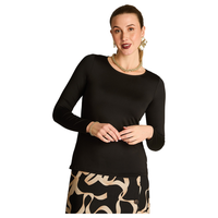 Polera Básica Negra Manga Larga Escote Redondo