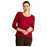 Polera Rib Rojo Manga 3/4 con Aplicación en Hombros