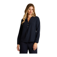 Blusa Azul Lisa Cuello Mao con Botones