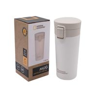 Mug Acero Inoxidable Tapa Con Pulsador y Antideslizante 380ml Blanco