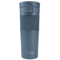 Mug Acero Inoxidable Tapa Con Pulsador y Antideslizante 480ml Gris