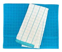 SET DE 2 PAÑOS DE COCINA TEJIDO CELESTE