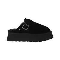 Zuecos Mujer Cuero Ravelo Negra Plataforma Bamers