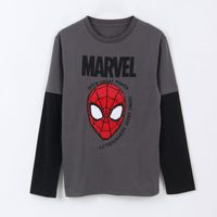 Polera Doble Manga Niño Spiderman Face Gris Marvel