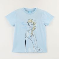 Polera Manga Corta Niña Celeste Elsa Frozen Disney