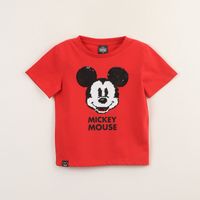 Polera Manga Corta Niño Mickey Lentejuelas Rojo Disney