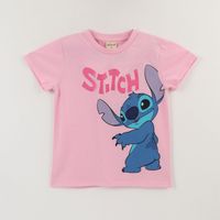 Polera Manga Corta Niña Rosado Stitch Lilo & Stitch Disney