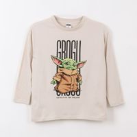 Polera Manga Larga Niño Grogu Beige Star Wars