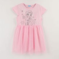 Vestido Manga Corta Niña Rosado Tull Elsa Frozen Disney