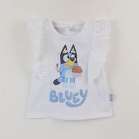 Polera Sin Manga Niña Blanco Vuelos Cake Bluey
