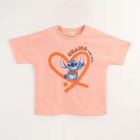 Polera Manga Corta Niña Damasco Stitch Ohana Disney