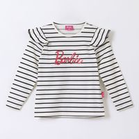 Polera Manga Larga Niña Rayas Logo Blanco Barbie