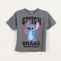 Polera Manga Corta Niña Gris Ohana Lilo & Stitch Disney